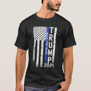 2024 Stöd det blå amerikanska flaggan Blå linje 4: T Shirt