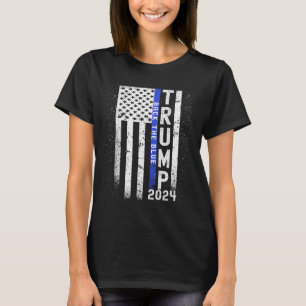 2024 Stöd det blå amerikanska flaggan Blå linje 4: T Shirt