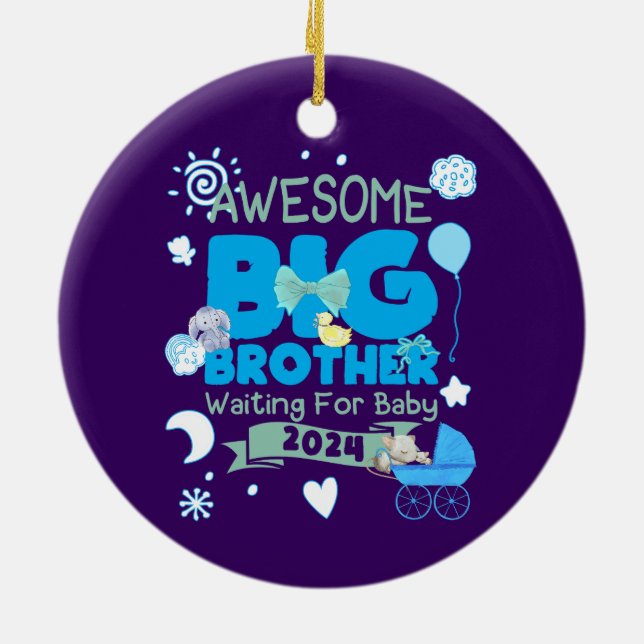 2024 Storebror i väntan på Nyfödd bebis Julgransprydnad Keramik (Baksidan)