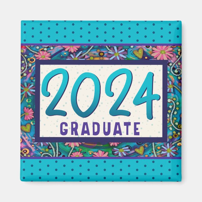2024 Student Roligt Blommigt Modern Trendig Magnet (Framsidan)