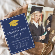 2024 Studenten marinblått Guld Photo Bild Invit