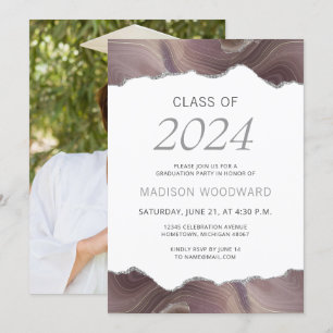 2024 Studenten Photo Taupe Silver Agate Inbjudningar