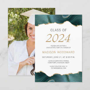 2024 Studenten Photo Teal Guld Agate Inbjudningar