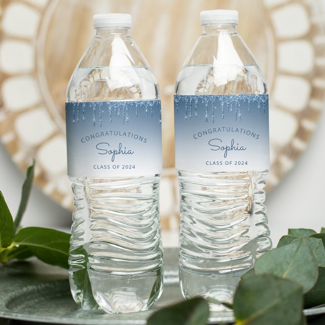 2024 Studentfest för påskjutning med blå Glitter Vattenflaskor Etikett (Skapare uppladdad)