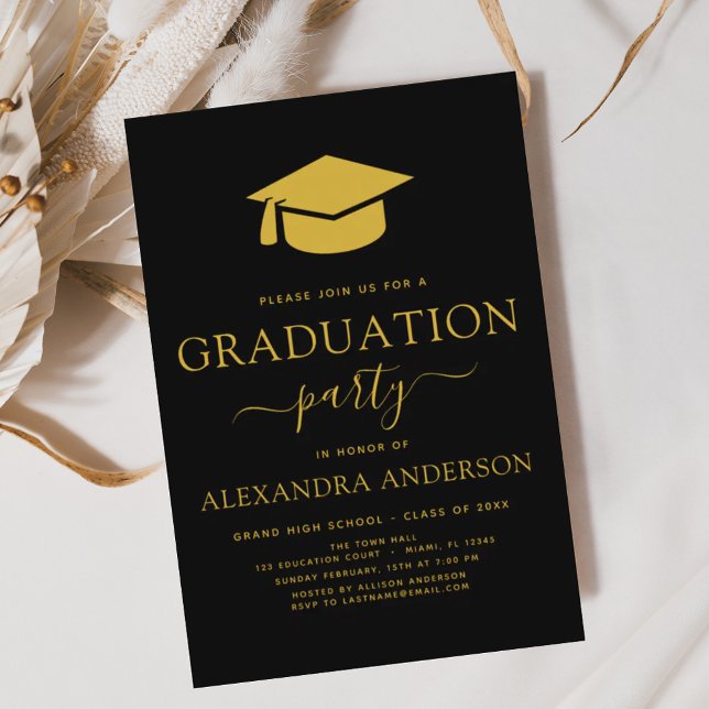 2024 Studentfest svart Guld Modern Elegant Inbjudningar (Skapare uppladdad)