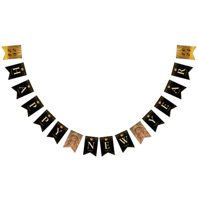 2024 Svarta Guld Gott nytt år Party Vimplar (Alla)