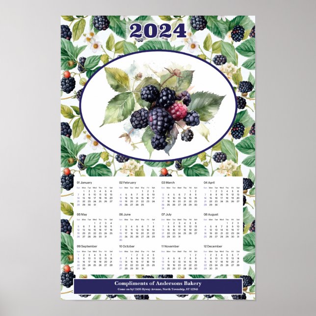 2024 Svarta Vinbär Anpassad Kalender  Poster (Framsidan)