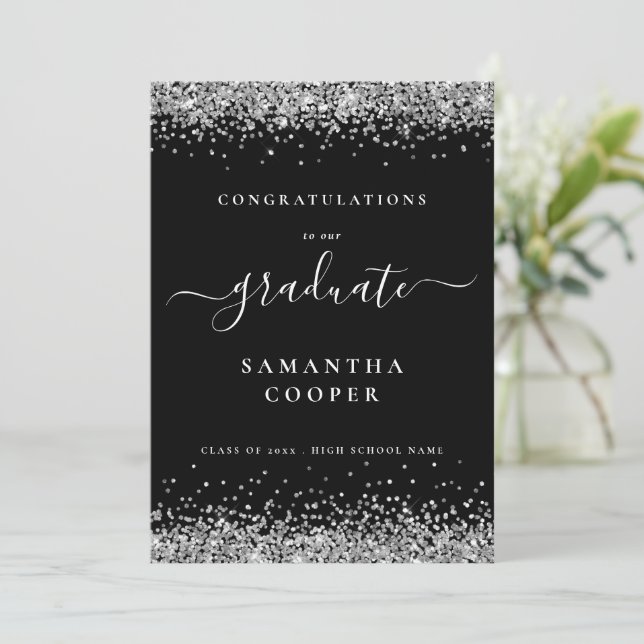 2024 Svartvit Studenten Silver Glitter (Stående Fram)