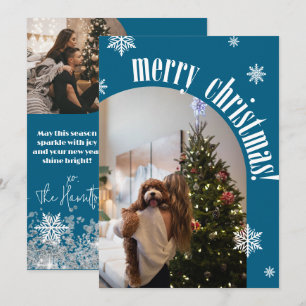 2024 Teal Retro God jul Glitter-fotokort Julkort