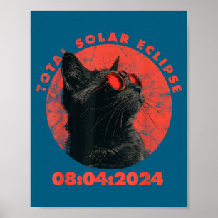 2024 Total solförmörkelse Design Rolig Katt Med Gl Poster