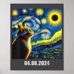 2024 Total solförmörkelse Rolig katt i Soluna Glas Poster