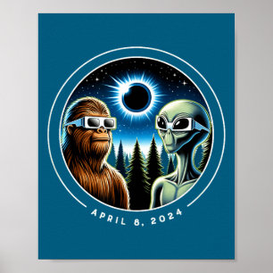 2024 Total solförmörkelse Rollig Bigfoot Alien Apr Poster