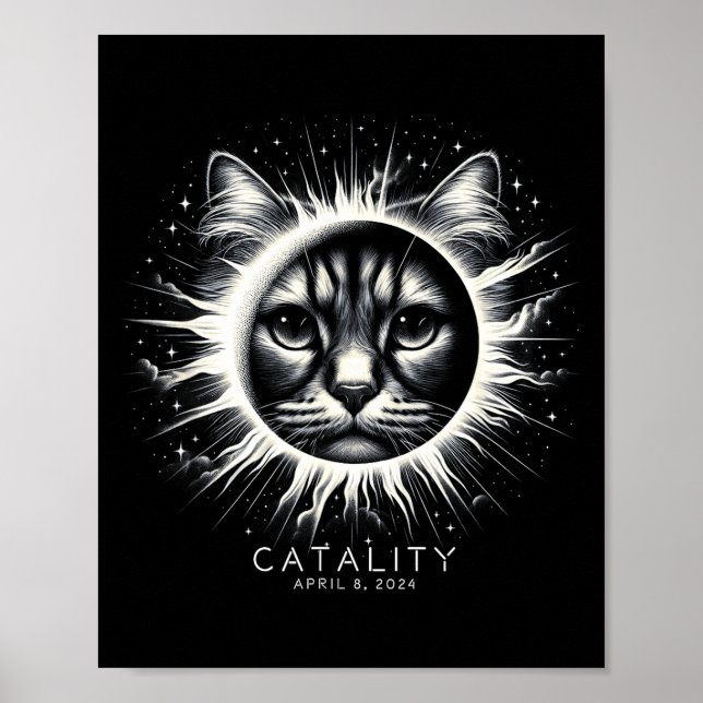 2024 Total solförmörkelse Rollig Catality Katt Med Poster (Framsidan)