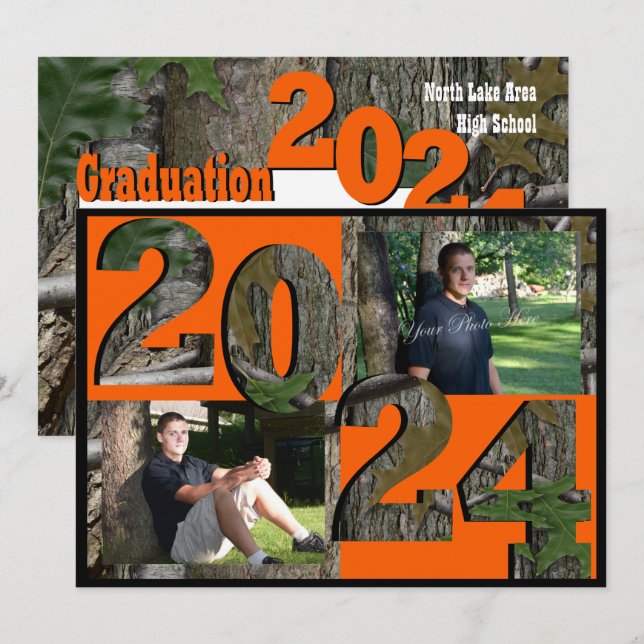 2024 Träd Camo Studenten Twin Photo Inbjudningar (Fram/baksida)