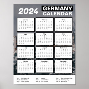 2024 Tyskland Kalender på engelska   Hämta PDF Poster