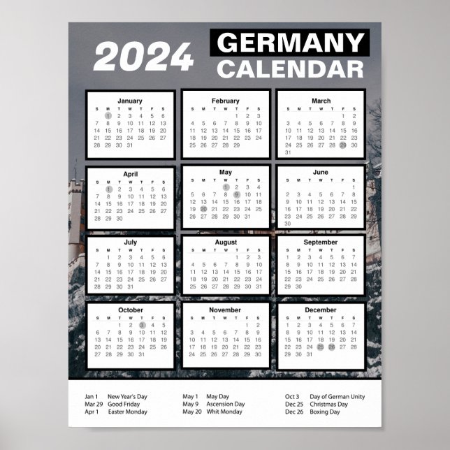 2024 Tyskland Kalender på engelska | Hämta PDF Poster (Framsidan)