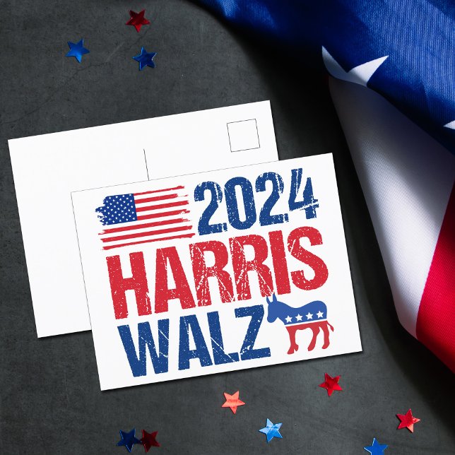 2024 Val av Harris Walz Demokrat Donkey 2024 Vykort (Skapare uppladdad)