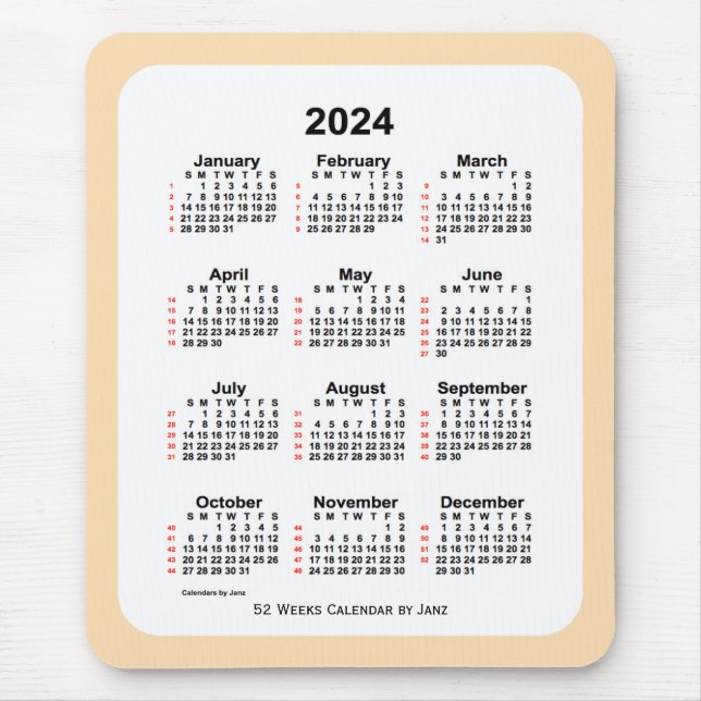 2024 Vetekalender 52 veckor från Janz Musmatta (Framsidan)
