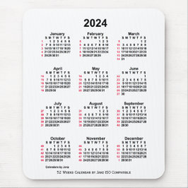 2024 Vit 52 veckor ISO-kalender av Janz Mouse Pad Musmatta