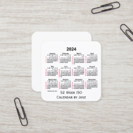 2024 Vit 52-veckors ISO-kalender från Janz Fyrkantigt Visitkort