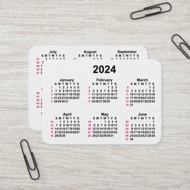 2024 Vit 52-veckors ISO-kalender från Janz Visitkort (Fram/Back In Situ)