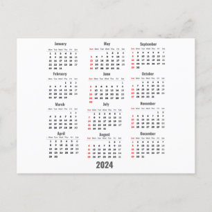 2024 Vit 52 Veckors Kalender Vykort