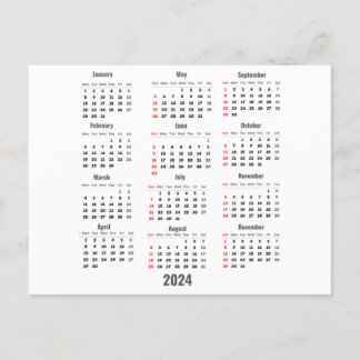 2024 Vit 52 Veckors Kalender Vykort