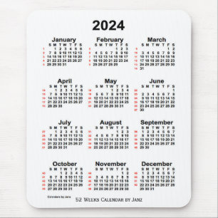 2024 Vit kalender för 52 veckor från Janz Musmatta