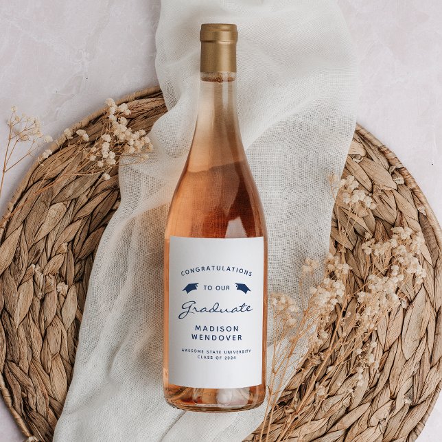 2024 Vit marin blå hake Studenten Vinflaska Etikett (Skapare uppladdad)