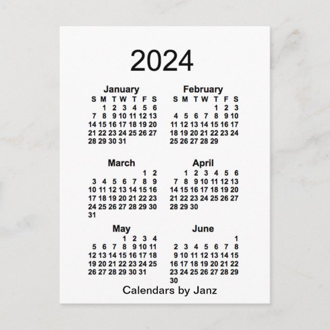 2024 Vit sexmånaderskalender från Janz Vykort (Framsida)