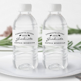 2024 Vit svart skript Kap Studenten Vattenflaskor Etikett