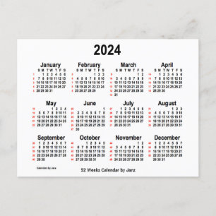2024 Vita 52 veckors kalender från Janz Vykort