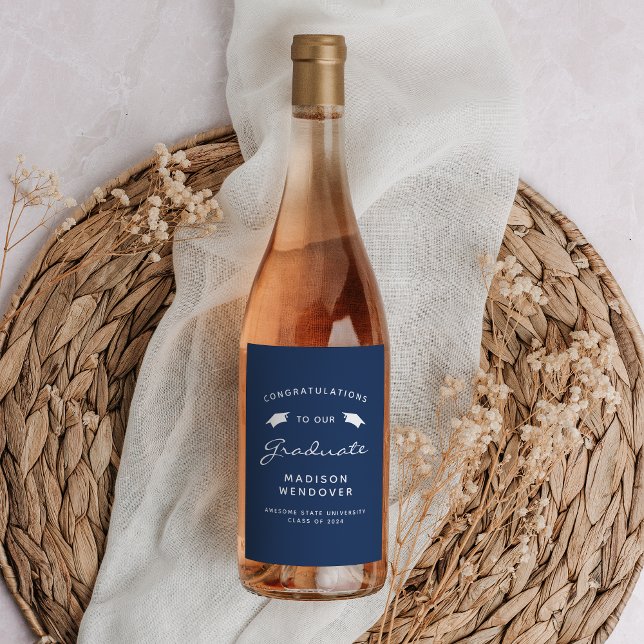 2024 Vita marinblå skript Studenten Vinflaska Etikett (Skapare uppladdad)