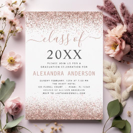 2024 Vita Studentfesten Rosa ros Guld Glitter Inbjudningar