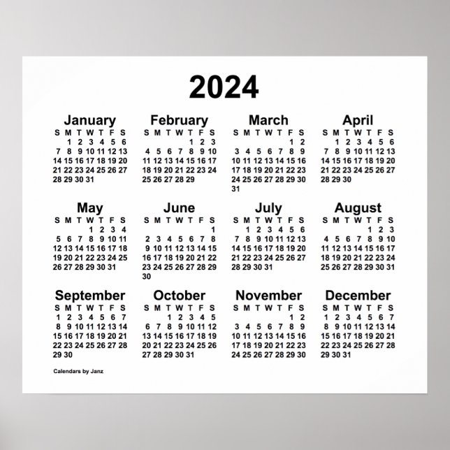 2024 White Wall Kalender av Janz Poster (Framsidan)