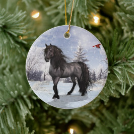 2024 Winter Helgdag Frisian Horse Julgransprydnad Keramik