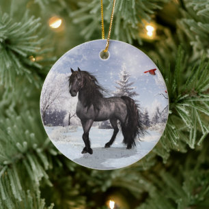 2024 Winter Helgdag Frisian Horse Julgransprydnad Keramik