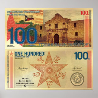 2025 100 Centigram Guld Aurum Texas The Alamo Poster