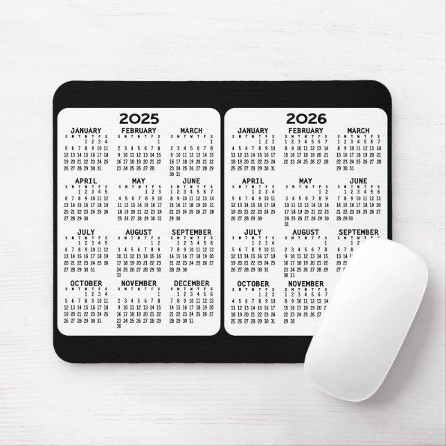 2025 2026 - 2 års kalender - årsvy musmatta (Med mus)
