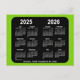 2025-2026 års kalender för gulgrön Neon School frå Vykort