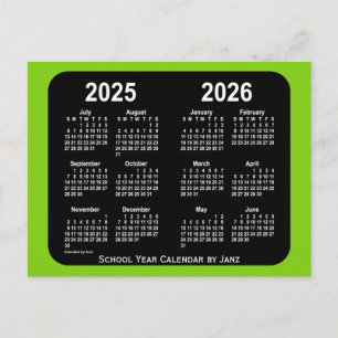 2025-2026 års kalender för gulgrön Neon School frå Vykort