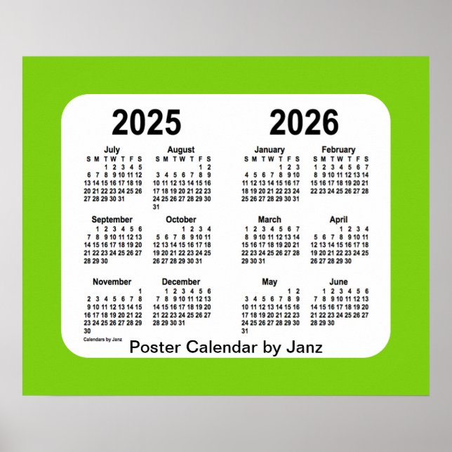 2025-2026 års kalender för gulgröna skolor från Ja Poster (Framsidan)