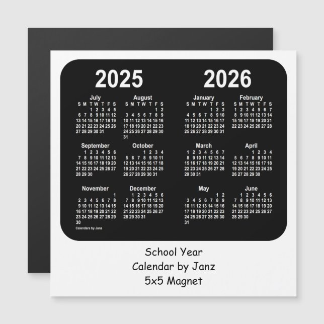 2025-2026 års kalender i Black and White School fr (Fram/baksida)