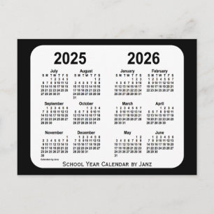 2025-2026 års kalender i Black and White School fr Vykort