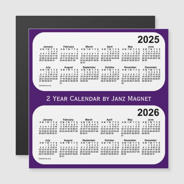 2025-2026 års Lila-kalender från Janz Magnet (Fram/baksida)