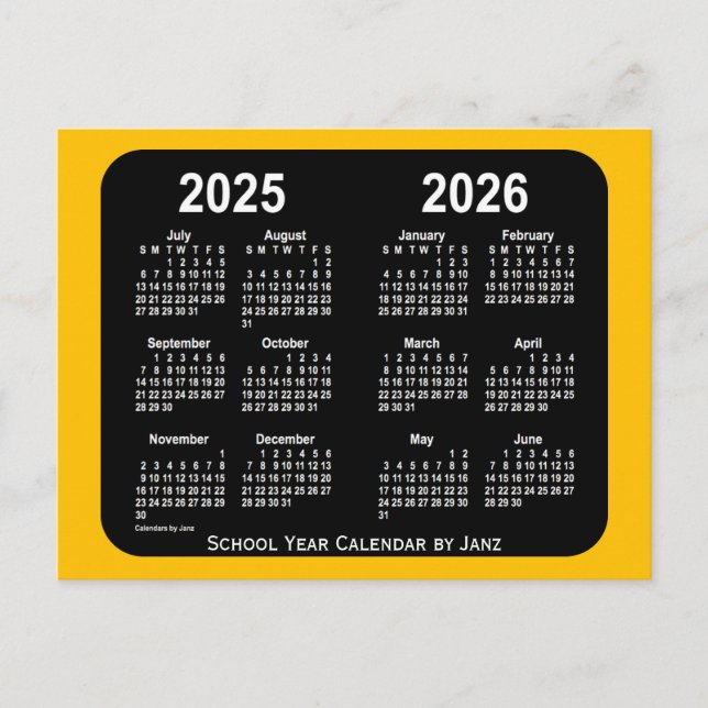 2025-2026 Guld Neon Mini School Calendar av Janz Vykort (Framsida)