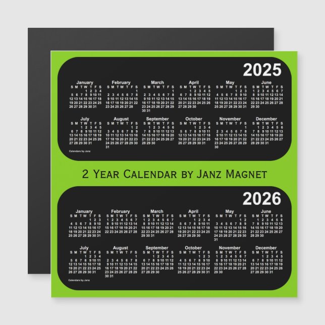 2025-2026 Gult Grönt 2-årskalender från Janz (Fram/baksida)