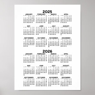 2025 2026 Kalender - Grundläggande Minimal Svart o Poster