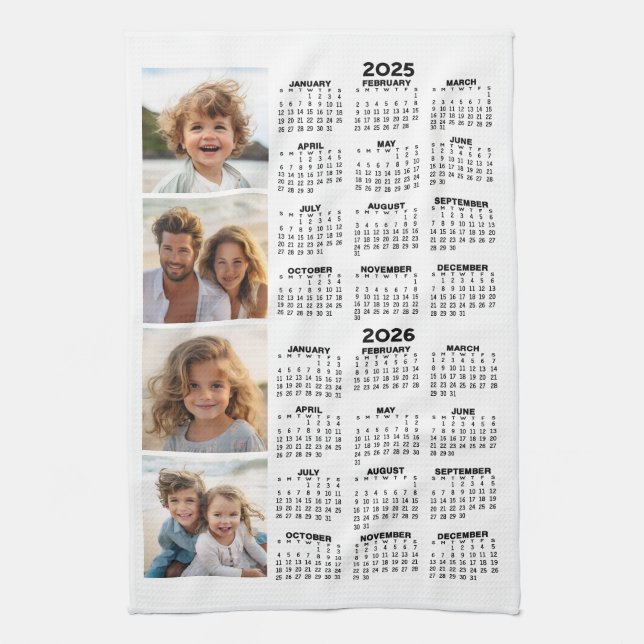 2025 2026 Kalender med 4 fotokollage Kökshandduk (Vertikal)