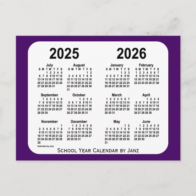2025-2026 Lila Mini School Year Calendar by Janz Vykort (Framsida)